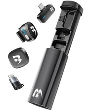 2 Pack Wireless lavalier Microphone,Mini Microphone Lightning/USB C Ai Nois...