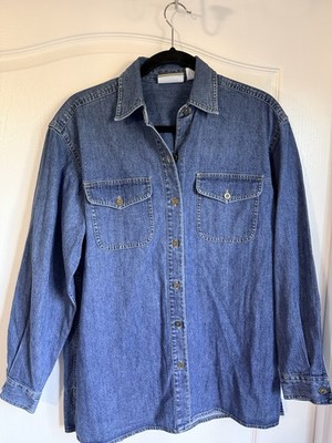 Liz Claiborne LizWear Denim Shirt Jacket LT Blue Button Front Cotton Shacket