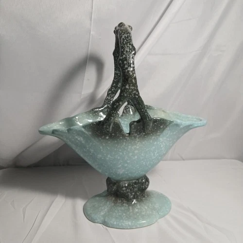 Vintage Hull Art Pottery Woodland basket in the turquoise color. 1950's