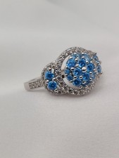 Vintage Sterling Silver Pale Blue Crystal Dome Ring Cluster 4.4 Gr Sz 8