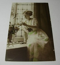 U024 HERMOSA MUJER JOVEN Rotary FOTO REAL 'Pensando en ti' Postal 1915