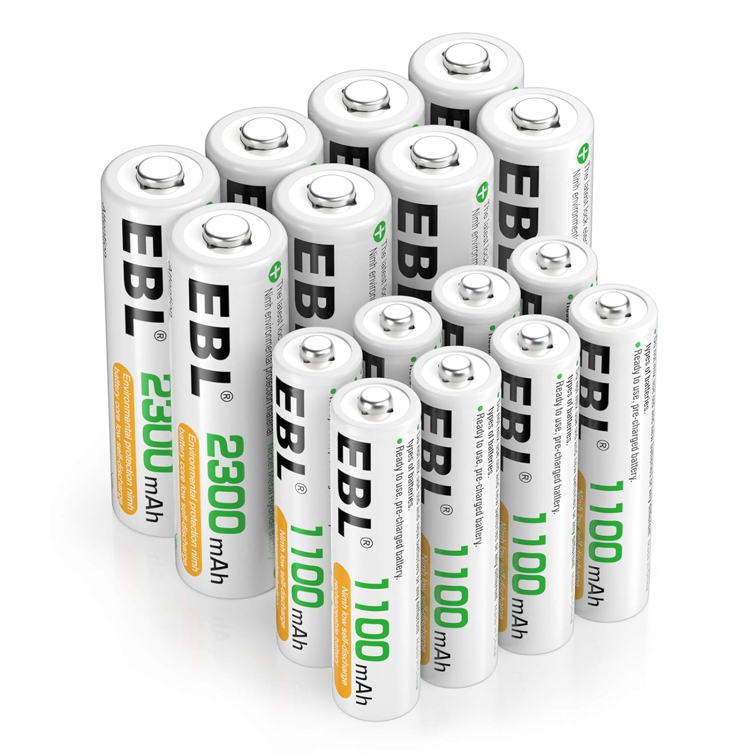 AA AAA Batteries Combo 16 Sets with 8PCS AA 2300Mah and 8-Count AAA 1100Mah Rech-image