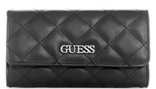 NEW GUESS Women's Ackherman Quilted Trifold Wallet Clutch Bag - Black