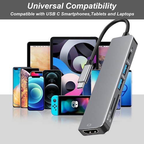 6 in1 USB Type C HD Output 4K HDMI USB 2.0 3.0 HUB Adapter For MacBook iPad NEW - Picture 6 of 14