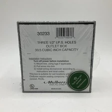 Mulberry 30233 Three 1/2" IPS Holes Outlet Box NEW