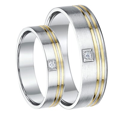 His & Hers Eheringe 5 & 6 mm 9 kt Gold zweifarbig Diamant