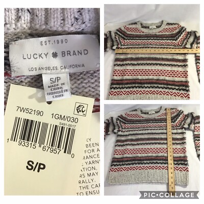 New Lucky Brand Striped FairIsle Sweater Natural Red, Women's XS