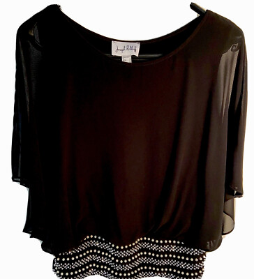 Joseph Ribkoff Top Dressy Elegant Black Size 10 Beaded Hem Classic