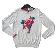 NWT Joules Sz 12 Gray Hummingbird Bird Floral Flowers Sweater Jumper UK 16