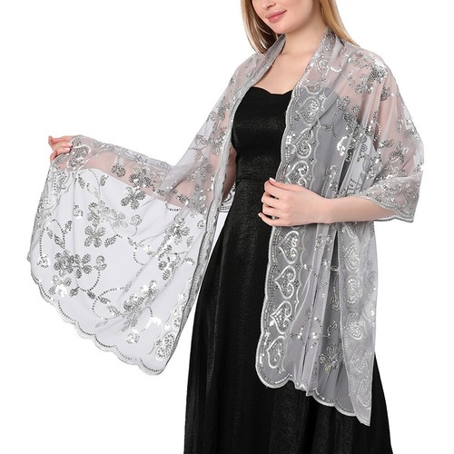 Evening Dress Wedding Shawls Sequin Embroidered Shawl Hollow Out Sheer Scarves - Bild 30 von 40