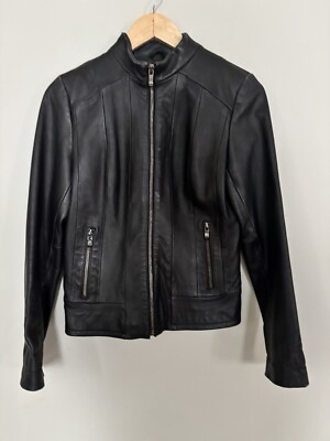 Wilson Leather Jacket Women's Small Pelle Studio Black Leather Full Zip Pockets