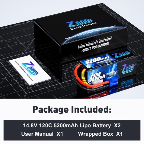 2x Zeee 14.8V 5200mAh 4S Lipo Akku Batterie 120C EC5 für RC Auto Tank Flugzeug - Bild 6 von 8
