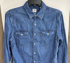 Levis Denim Classic Western Pearl Snap Shirt Men S Standard, Pockets Medium Blue