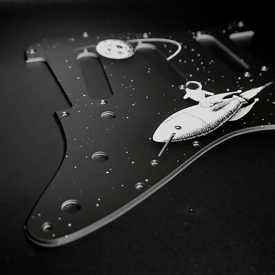 Fender Strat Pickguard   Moon On Rocket   Custom Pickguard   Graphic