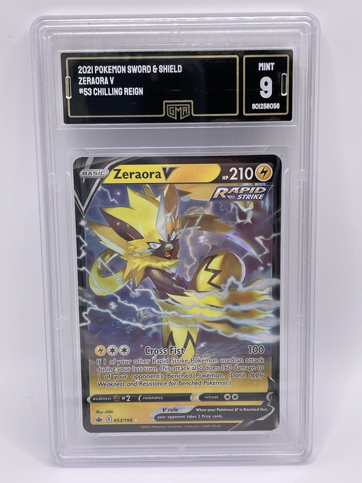 Pokemon Zeraora V - 2021 SWSH Chilling Reign 053/198 Holo GMA MINT 9
