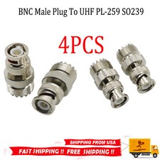 4X BNC Male Plug To UHF PL-259 SO239 Female RF Coaxial Adapter Cable Connector