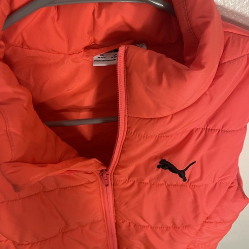 PUMA GIRLS PUFFER VEST Neon Coral M (10/12) EUC Embroidered Puma. - Picture 2 of 5