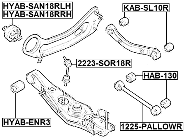 アルミリヤブレース、マウント、リヤバルクヘッド、フローティングモーターマウント Bushing Left, Rear Trailing Arm Febest HYAB-SAN18RLH OEM