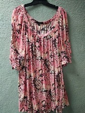 Ellos Dress Womens Size 32 Multicolor Floral Short Sleeve Tunic Boho  1026