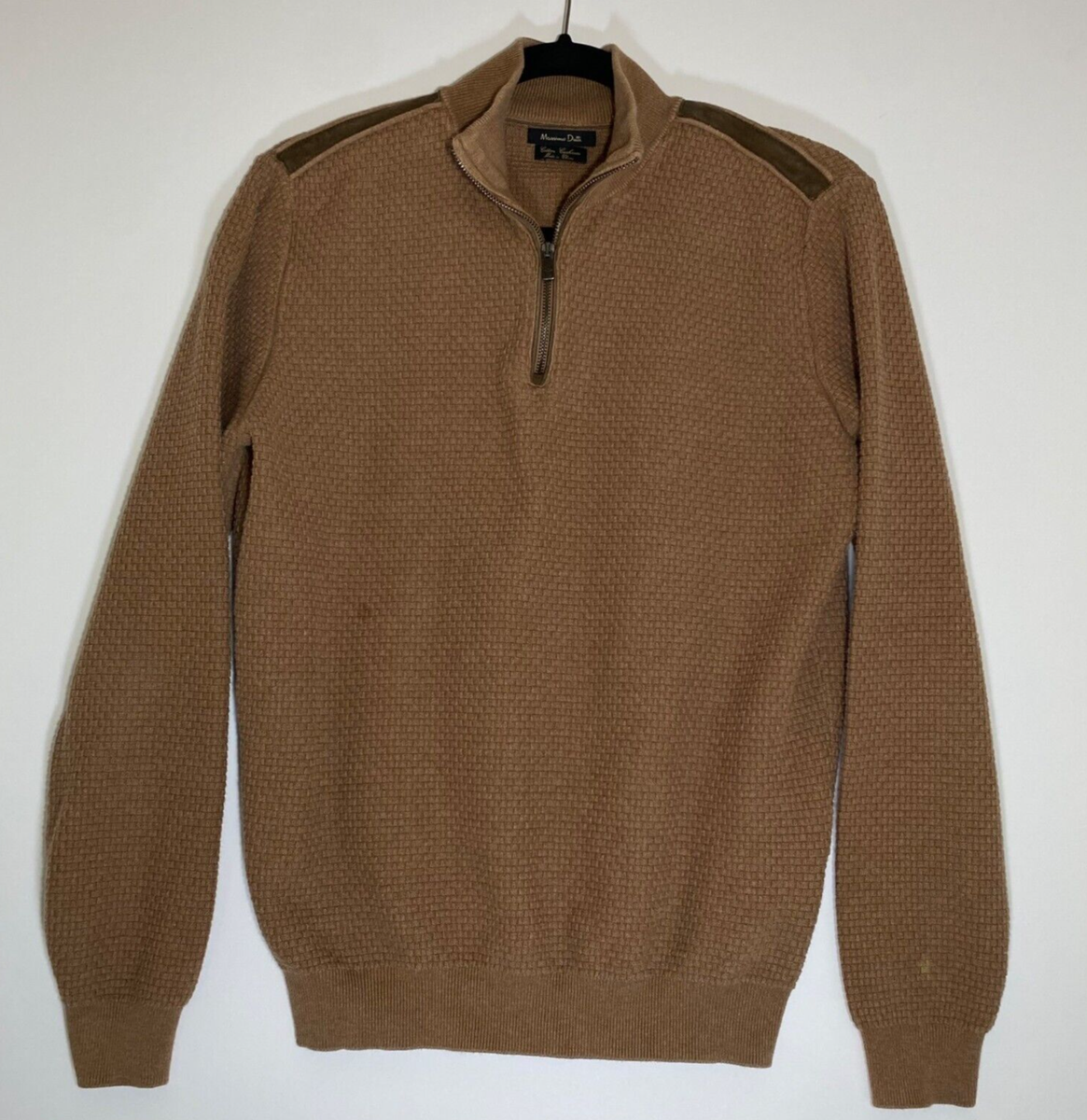 Massimo Dutti Sweater Mens L Cotton Cashmere Ribbed Trim Knit Zip