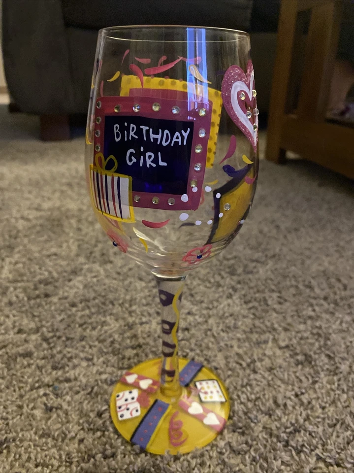 Lolita Birthday Girl Love My Wine Collection Hand Painted Wine Glass Colorful - Image 3 of 4