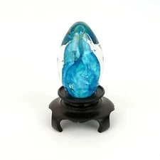 Black Sheep Glass Studio Egg Blue Glitter Bubble Paperweight SIGNED BSG 2000