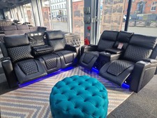 Florida 3+2 Black Electric Recliner Sofa Set. USB, Cup Holders, LED, Bluetooth