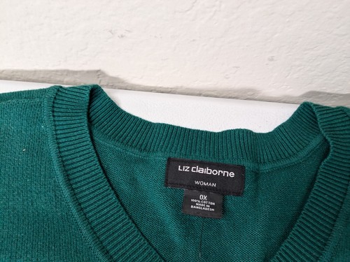 Liz Claiborne Sweater Women's OX Green Bold Emerald Long Sleeve V Neck - Picture 3 of 5