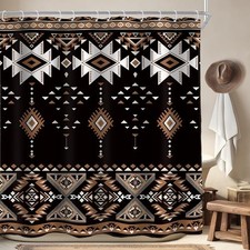 Black Western Aztec Shower Curtain 72Wx72L 72"W x 72"L Pack of 1 01black