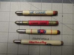 Vintage Lot of 4 Advertising Bullet Pencils Insurance & SAKS Cleaners