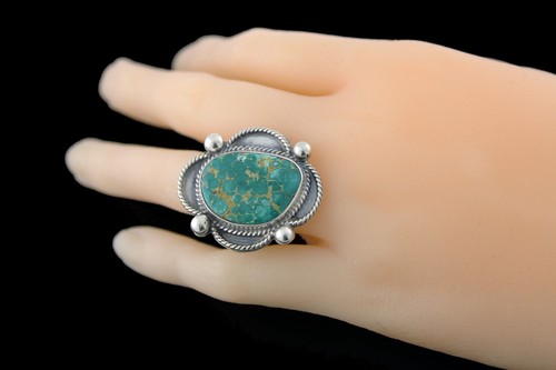Old Pawn Navajo Native American Sterling Silver Turquoise Ring size 9.25 12.7g - Picture 2 of 8