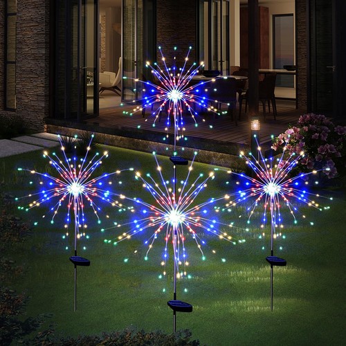 Solar Garden Firework Lights Outdoor Waterproof 4 Pack 120 LED Sparklers Sola...