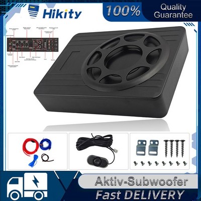 10'' 1000W Under-Seat Active Subwoofer Audio Bass Sub Box Verstärker + Kabelset