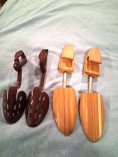 2 SHOE TREE SUPPORT SHAPER CEDAR SZ LARGE AND ONE ADJUSTABLE PLASTIC USED 