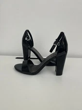 G By Guess Women’s Black Leather Buckle Open Toe Ankle Strap Heels Size 8.5 M
