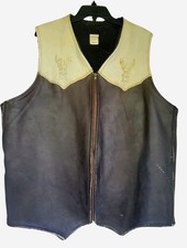 Mens VTG Distressed Leather Biker Vest Deer Embossed Destroyed