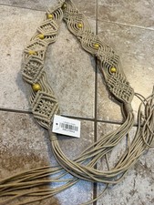 bohemian-style macrame belts crafted woven beige cord and yellow wooden beads