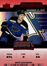 2022-23 UD Credentials #180 Nikita Alexandrov Debut Ticket Access Red #/299