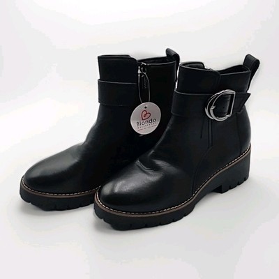 NEW BLONDO Size 8M Black Women Dagger Waterproof Leather Ankle Lug Boots (M4-A7)