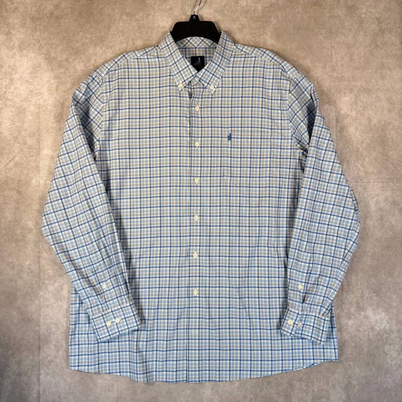 Johnnie-O Button Down Men XL Gulf Blue Plaid Prep-Formance Long Sleeve Shirt