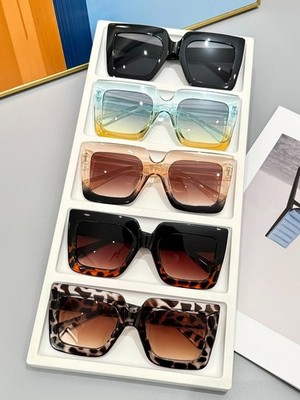 5 Pairs Oversized Square Sunglasses Set Women Fashion Gradient UV400 Trendy Summ