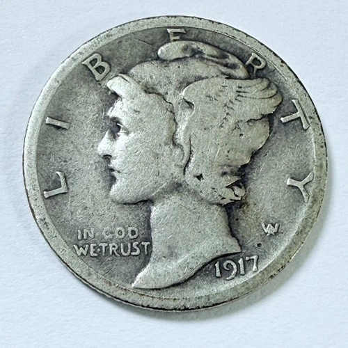 1917-S Mercury Dime, Winged Liberty Head, 90% Silver, Very Good Condition #3960