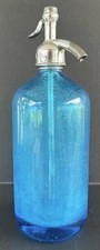 Vintage Blue Glass Seltzer Soda Water Bottle