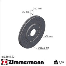 2x Zimmermann 180.3012.52 Bremsscheibe für PEUGEOT CITROEN 406 XANTIA 8B 8E F 8