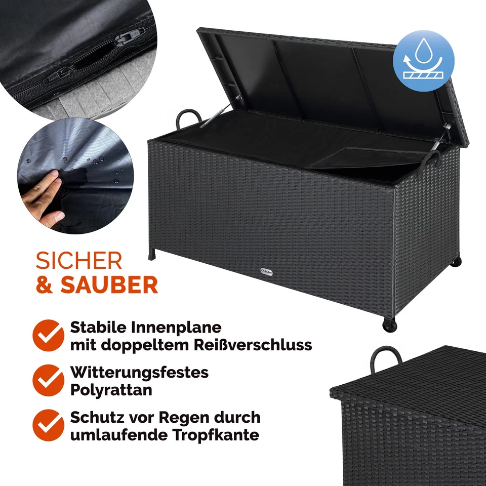 CASARIA® Gartenbox Auflagenbox Polyrattan 2 Rollen 2 Gasdruckfedern Garten Truhe - Bild 3 von 4