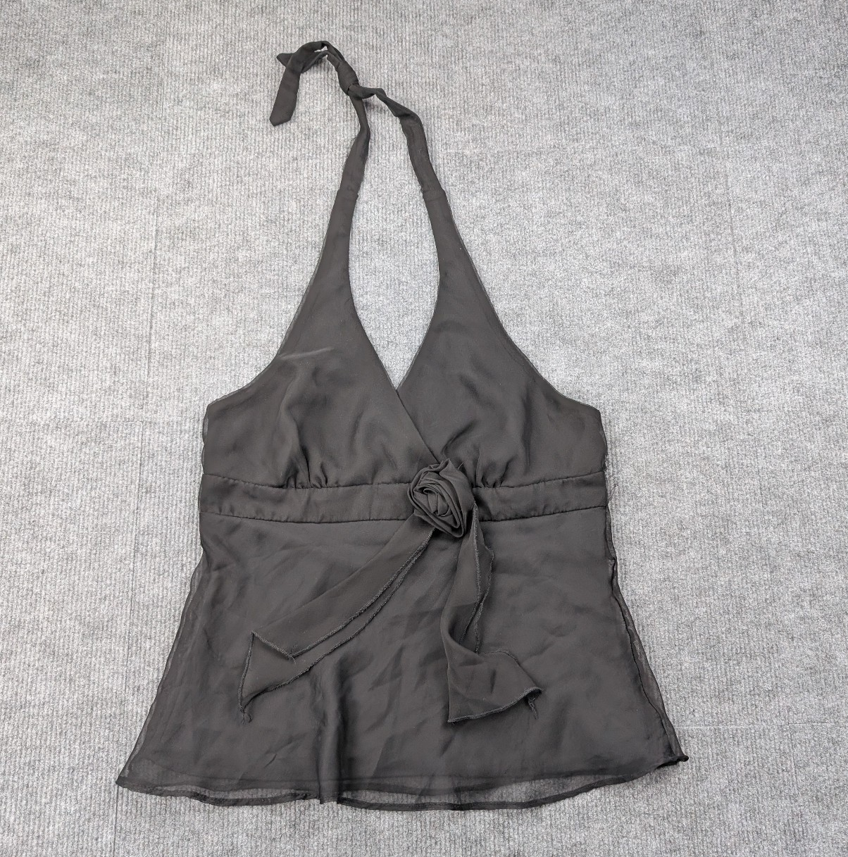 VIntage Halter Top Womens Large Y2K Studio Y Whimsigoth Chiffon Preppy Black 90s