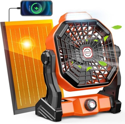 Rechargeable Solar Powered Fan, [Max 40H Runtime] Solar Camping Fans & Led La...