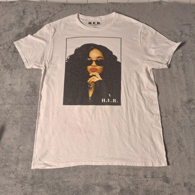 H.E.R. Graphic T-Shirt Large White Short Sleeve 100% Cotton Music Artist R&B