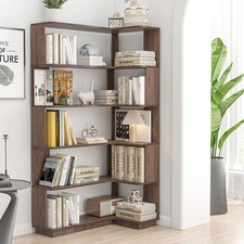 L-Shaped Corner Bookshelf 5-Tier Bookcase Large Wooden Storage Display Rack