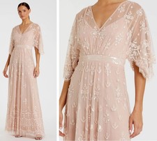 Mac Duggal 9144 Pink Size 10 Embellished Mesh Gown Flounce Sleeves V Neck NWT